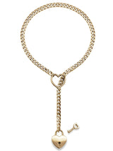 Adjustable Heart Lock Cuban Chain Necklace with Key - Silver/Gold