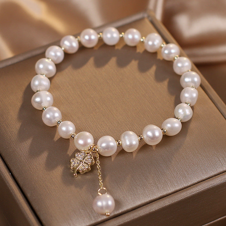 Natural Freshwater Pearl Bracelet Light Luxury Four-leaf Clover Simple Hand Jewelry - Minihomy