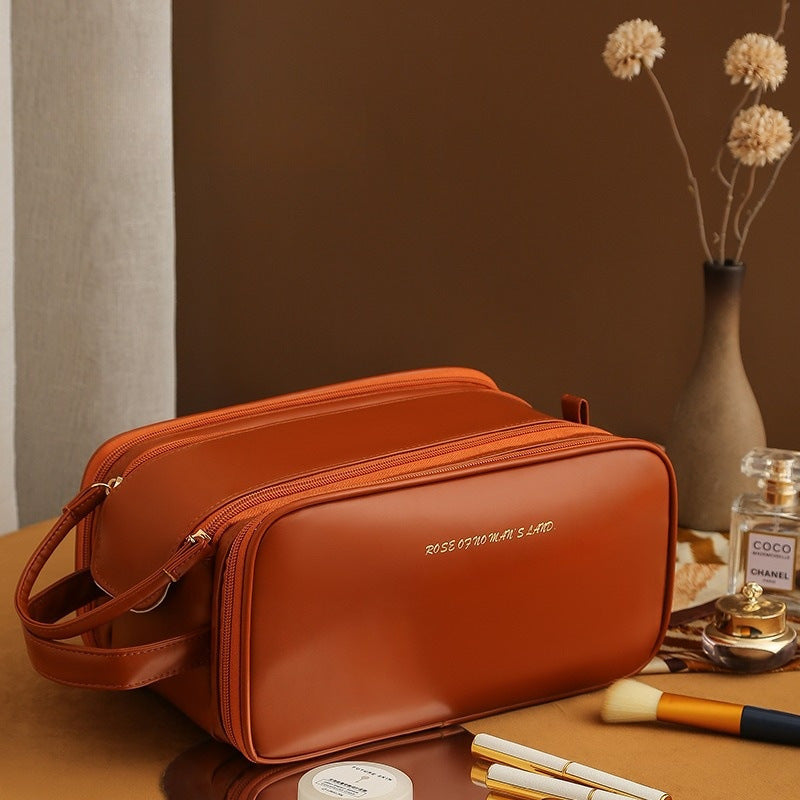 Fashionable High Capacity Three-layer Double Zipper U-shaped Cosmetic Bag