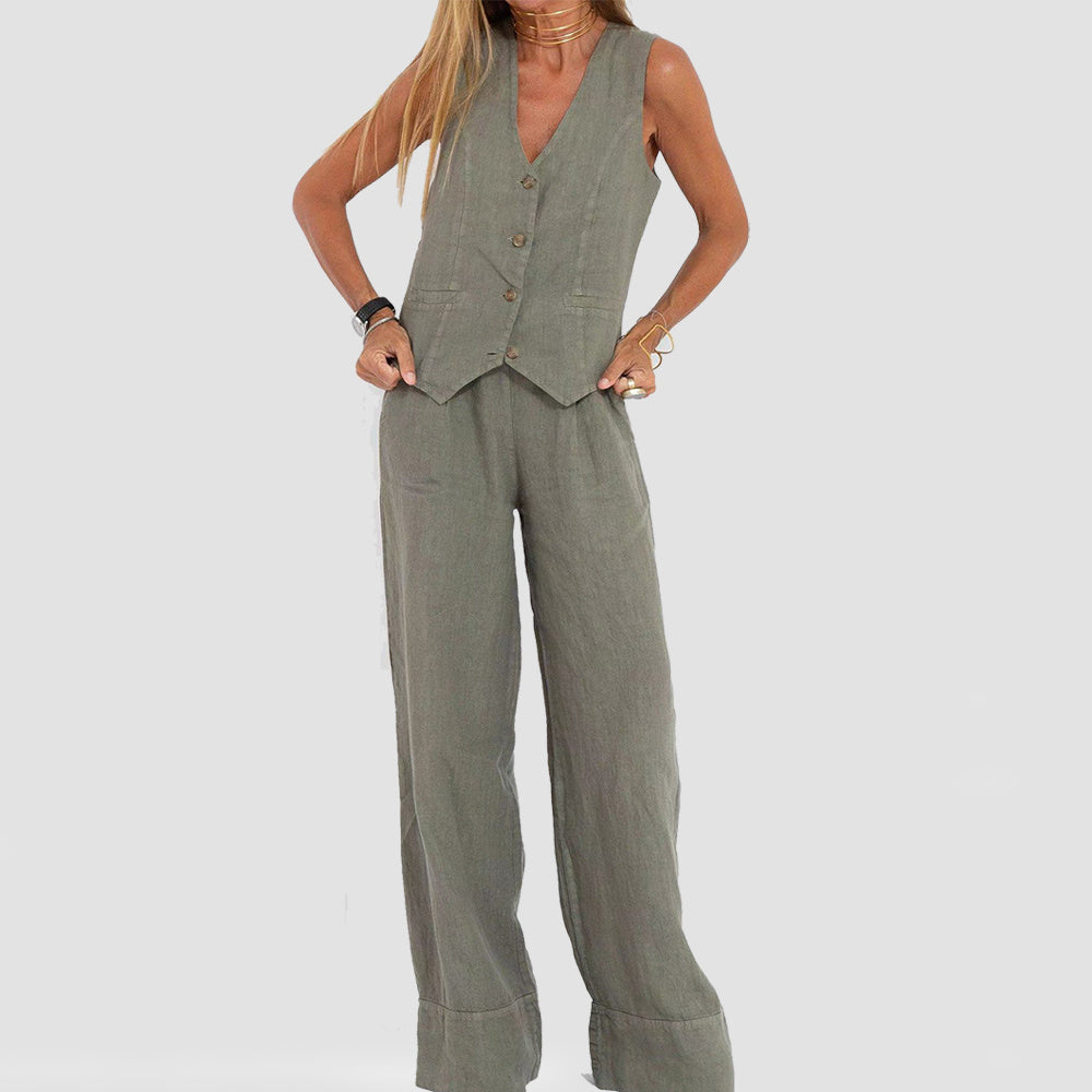 Women's Summer Vest Suit: Sleeveless Top & Loose Pants Outfit