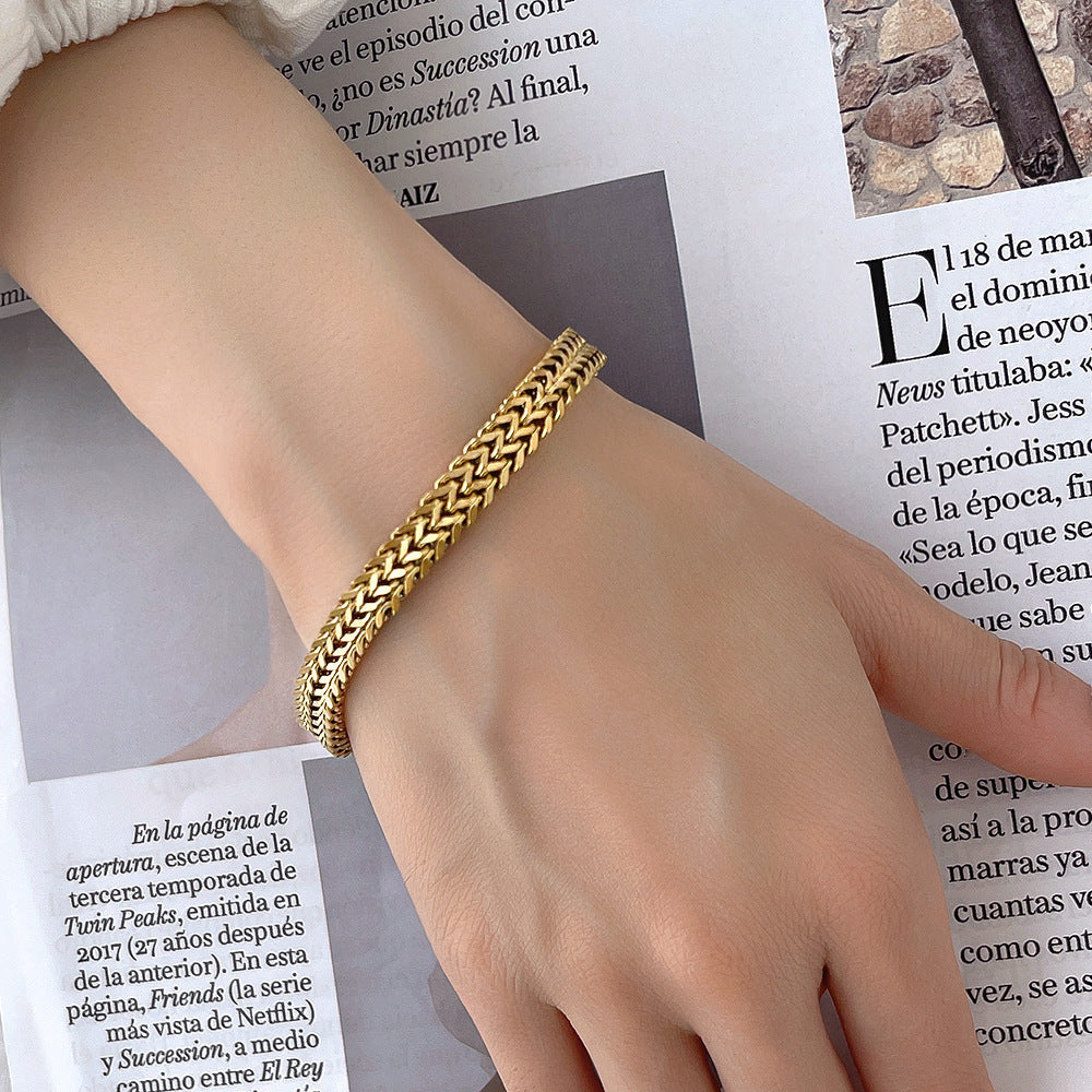 18K Gold Thick Hemp Flower Bracelet - Titanium Steel, Unisex Jewelry Gift