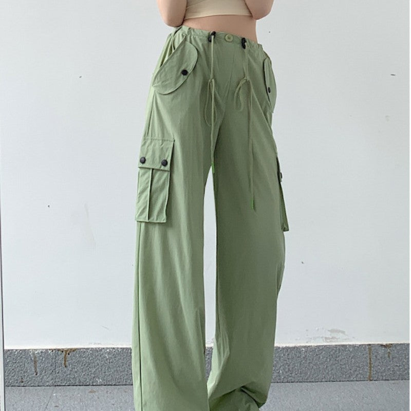 Women's Wide-Leg Quick-Drying Loose Straight Pocket Ankle-Banded Casual Pants