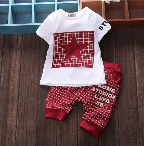 Five Star Children's Girls Boys Short Sleeve Summer Set Sports Two-Piece Set - Minihomy