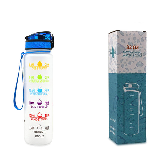 1L Tritan Water Bottle with Time Marker & Bounce Cover - Leakproof Bottle for Sports, Fitness, Cycling - Minihomy