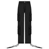 Women's Multi-Pocket Low Rise Cargo Straight Pants