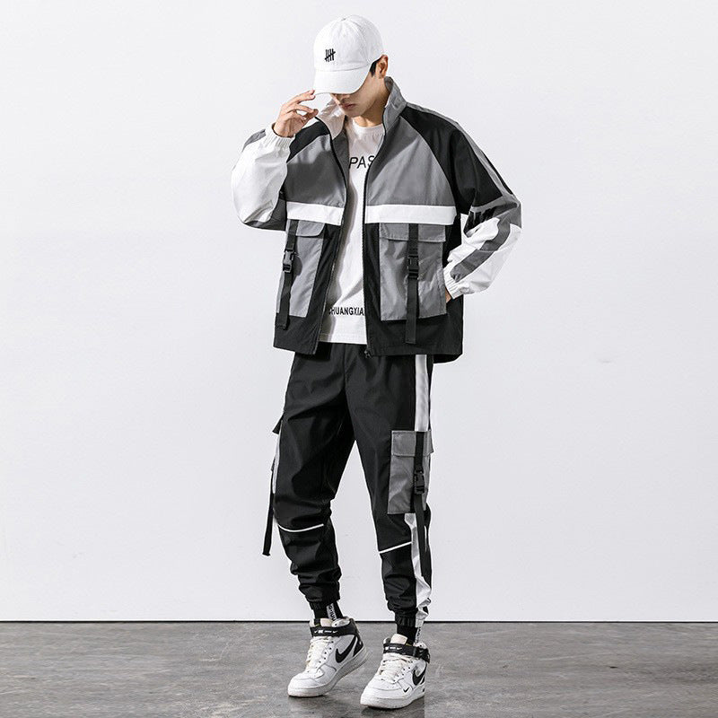 Street Trendy Boys Casual Workwear Jacket Multi-pocket Trousers Two-piece Set