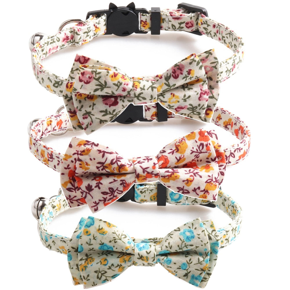 Bowknot Pet Cat Collar with Bell Adjustable Safety Kitty Bow Tie - Minihomy