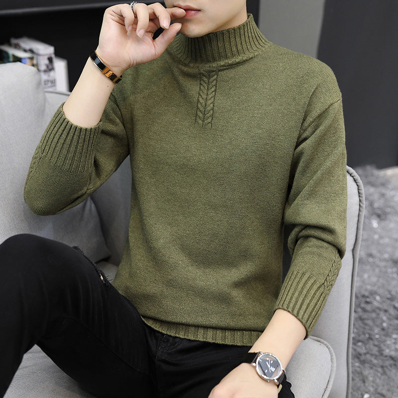 Men's Pure Color Half Collar Sweater: Embrace Casual Elegance
