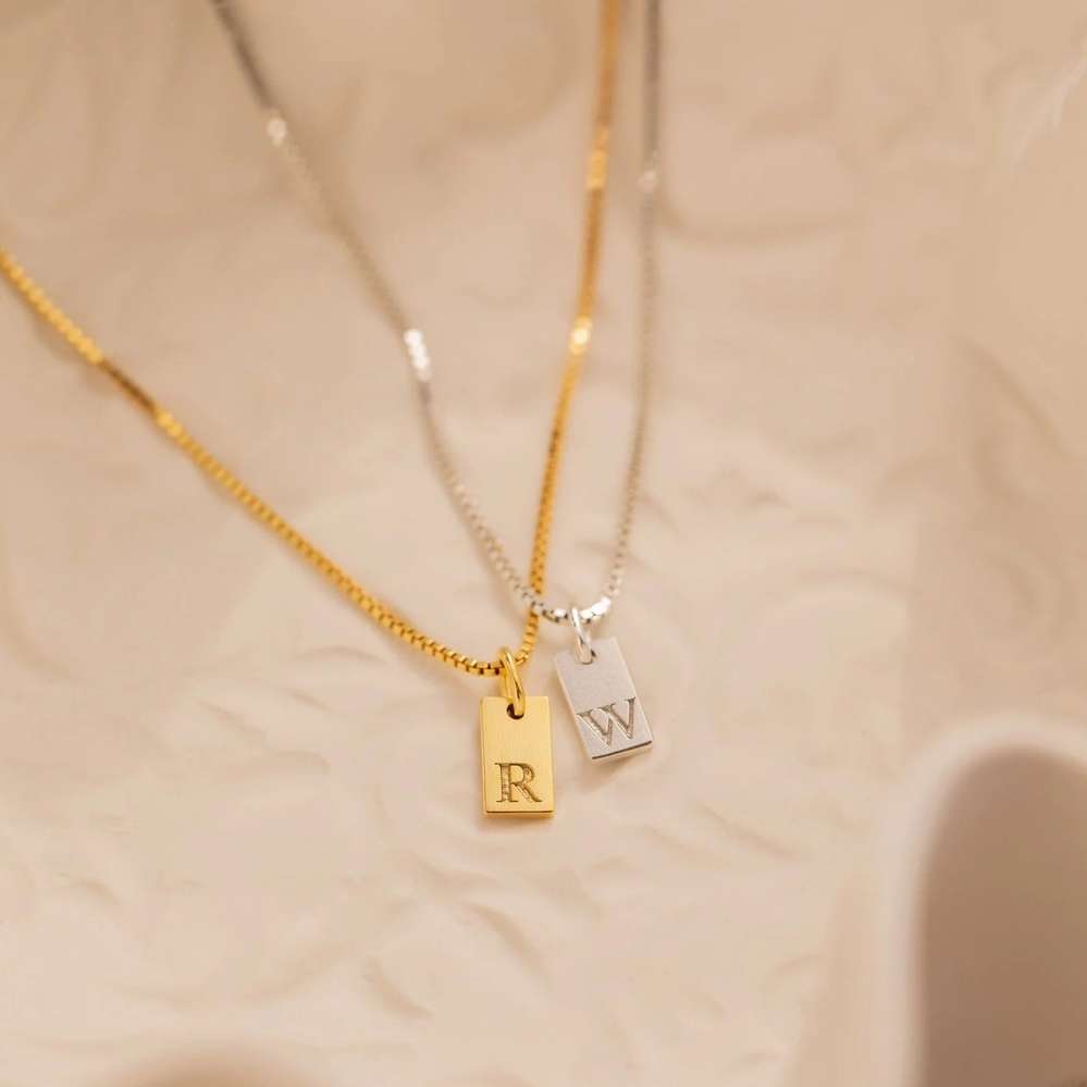 Gold Plated Stainless Steel Letter Necklace - Mini Square Pendant, 26 Letters, Trendy & Exquisite - Minihomy