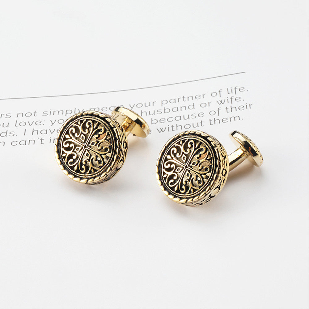 French Black Glue Drop Round Electroplated Gold Cufflinks - Minihomy