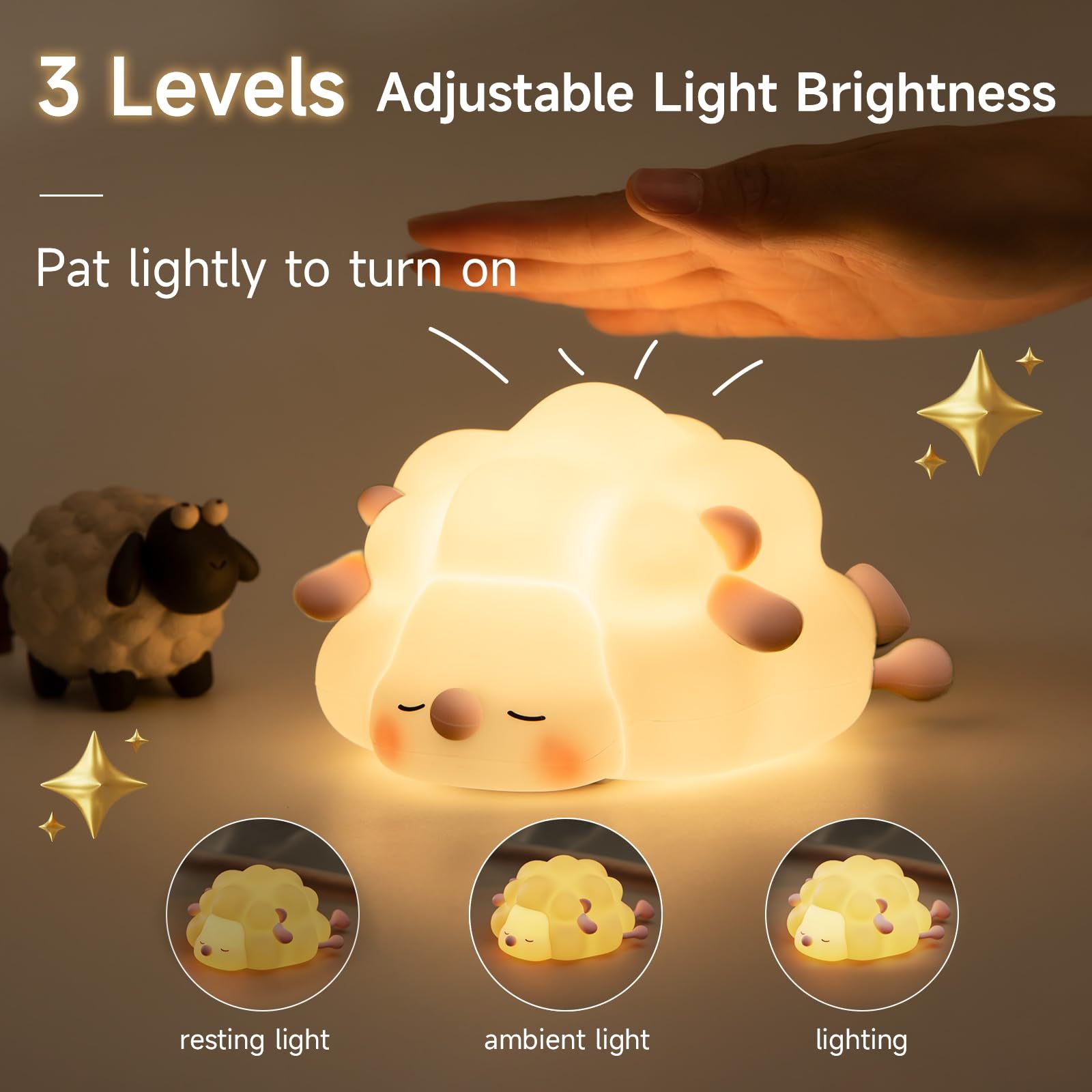 Cute Sheep Night Light for Kids - Rechargeable, Dimmable & Timing Sleep Lamp