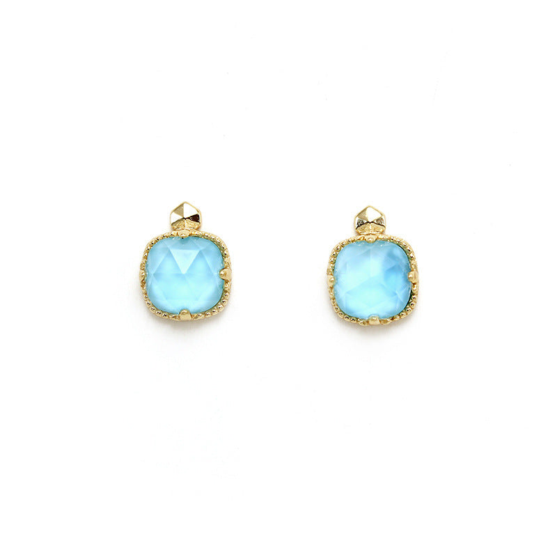 Square Turquoise Quartz Cut S925 Silver Gold-plated Necklace Earring Ring Set