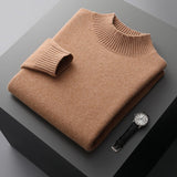 Mock Neck Sweater Men's Knitted Shirt - Pure Wool