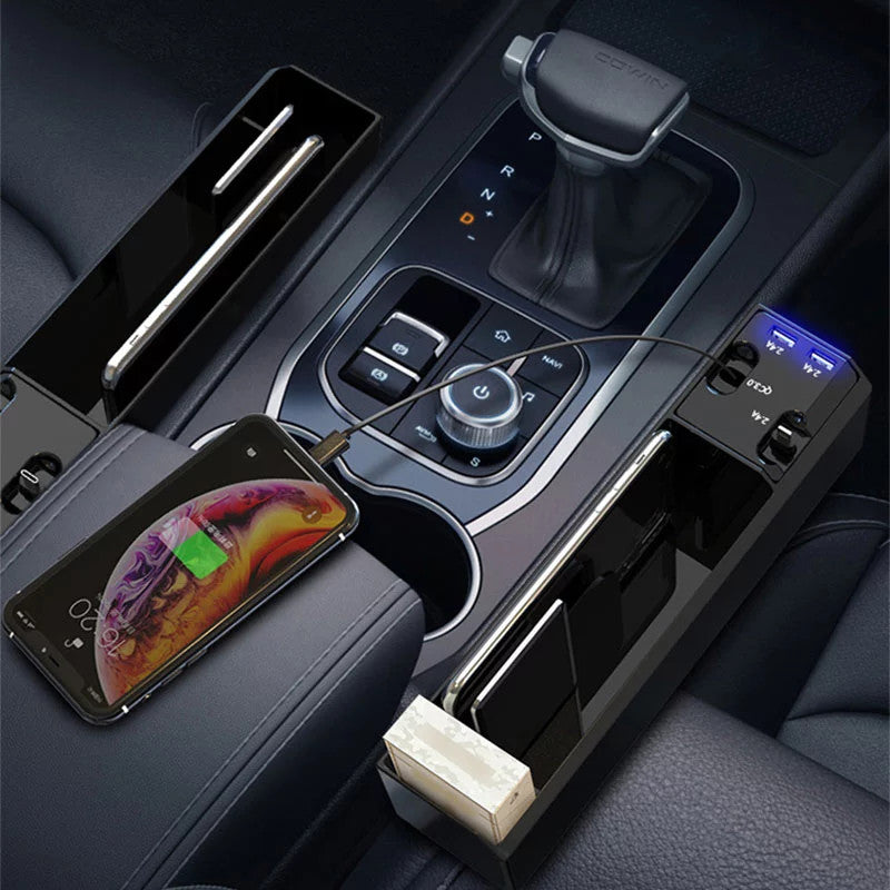 Car Organizer with Charger Cable Car Seat Gap Storage Box with Cable - Minihomy