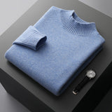 Mock Neck Sweater Men's Knitted Shirt - Pure Wool