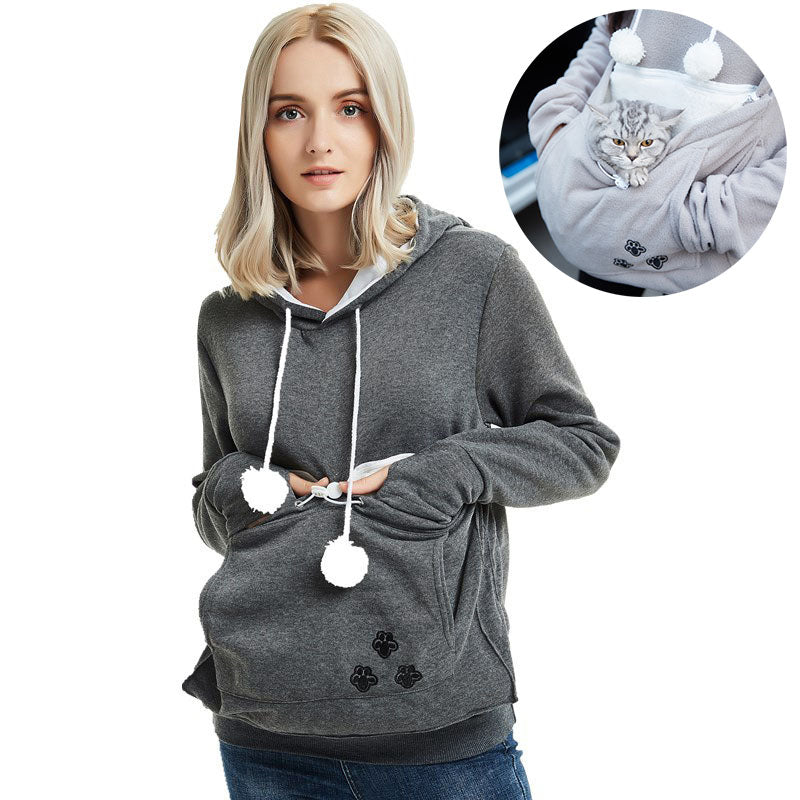 Cute Hoodies Pullover Sweatshirts With Pet Pocket for Winter Women