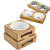 Bamboo & Ceramic Pet Dog Bowls - Single, Double, & Triple Sets - Stainless Steel Table - Minihomy