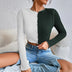 Color Contrast Patchwork Stitching Exposed Short Waffle Long Sleeve - Minihomy