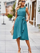 Sleeveless Round Neck Tied Polka Dot Dress