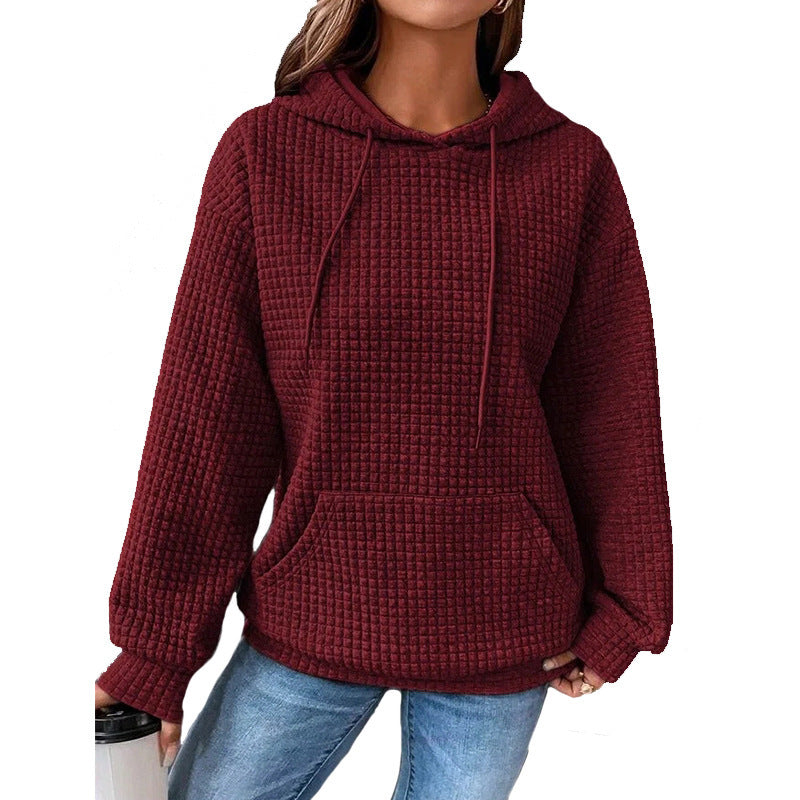 Waffle Hoodie Women's Sports Sweatshirt Casual Long Sleeve Tops