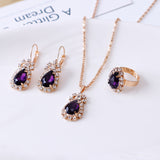 Water Drop Rhinestone Necklace Earrings Ring Set