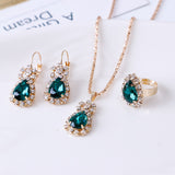 Water Drop Rhinestone Necklace Earrings Ring Set