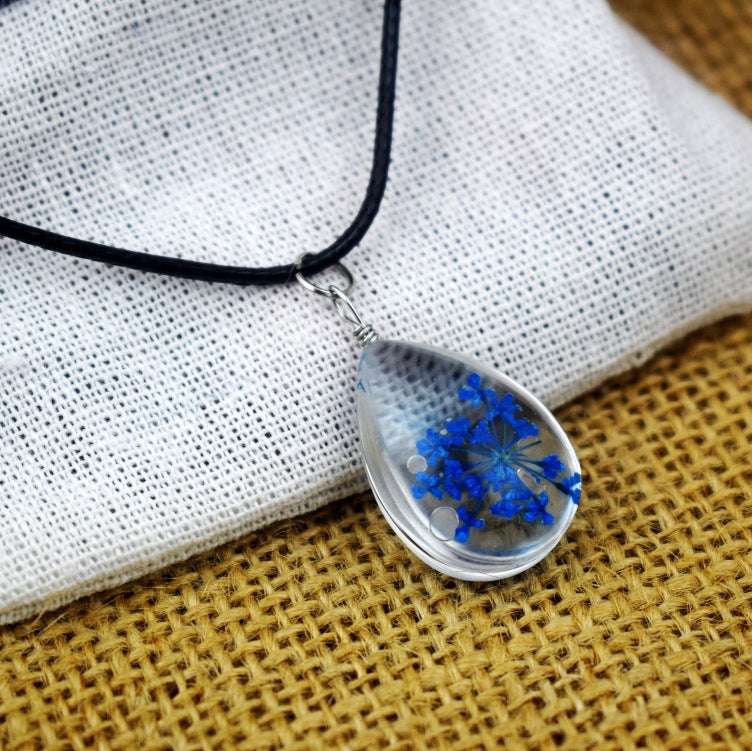 Dried Flower Starry Time Gemstone Necklace - Glass Bead Elegance - Minihomy