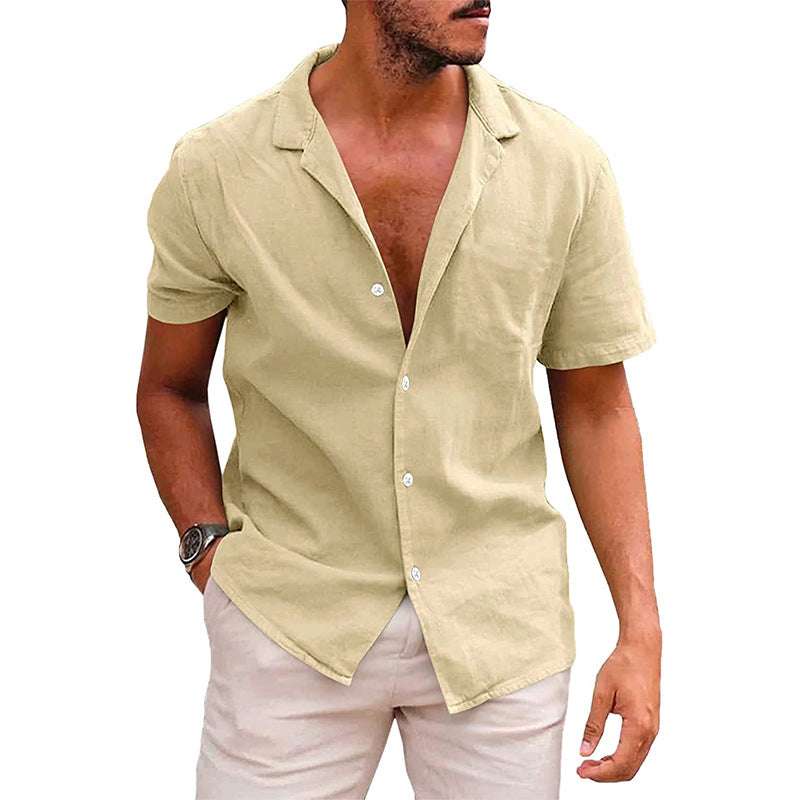 Men's Tops Casual Button Down Shirt Short Sleeve Beach Shirt Summer - Minihomy