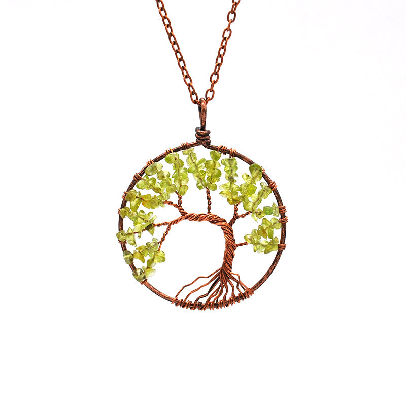 Tree Of Life Pendant Necklace Copper Crystal Natural Stone Necklace