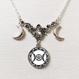 Triple Moon Silver Necklace