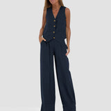 Women's Summer Vest Suit: Sleeveless Top & Loose Pants Outfit