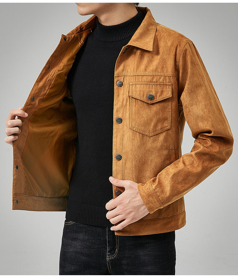 Men's Casual Suede Brushed Fabric Youth British Style Jacket