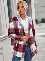 Women Cardigan Plaid Woolen Coat