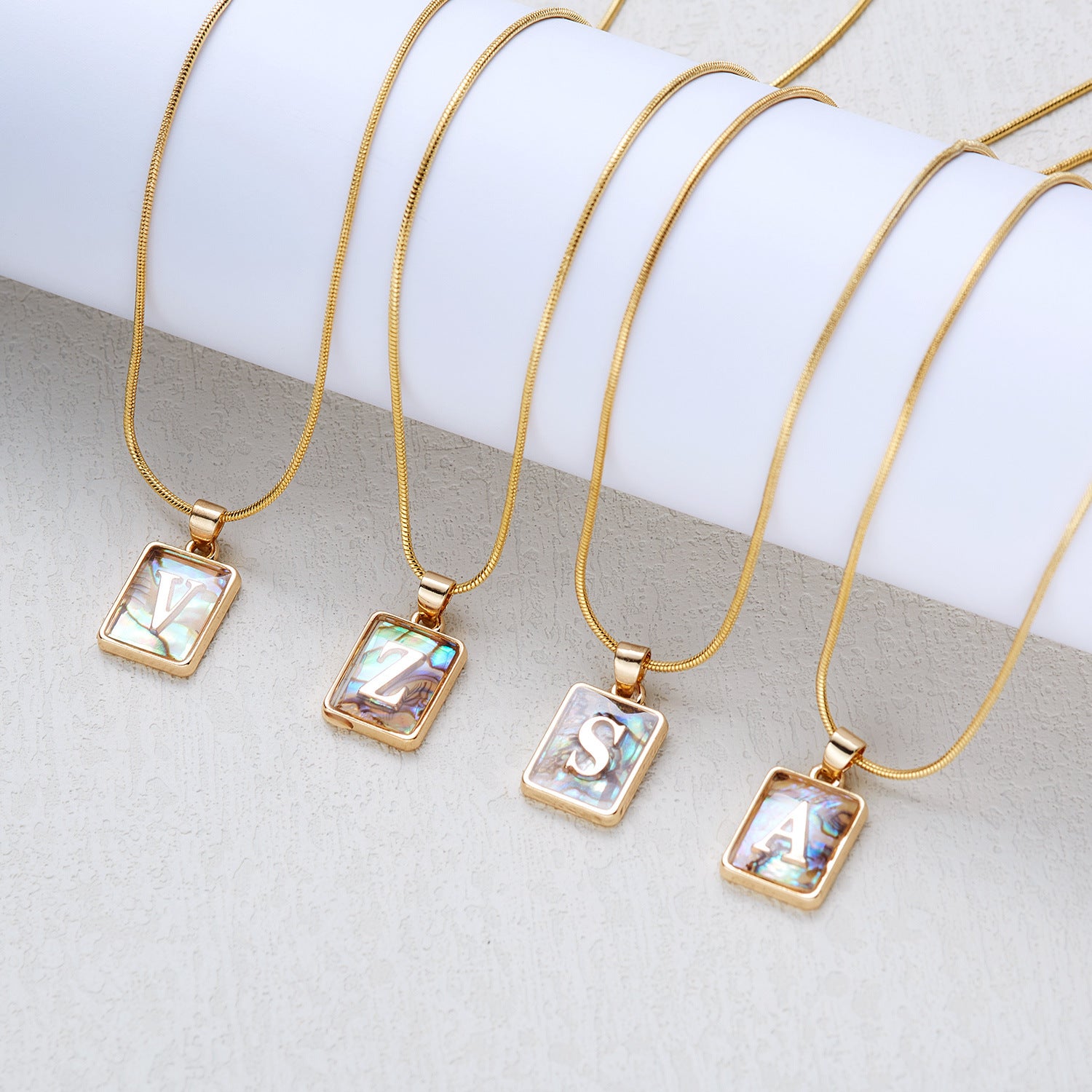 26 Letter Square Necklace Colorful Shell Luminous Pendant Chain Necklace For Women - Minihomy