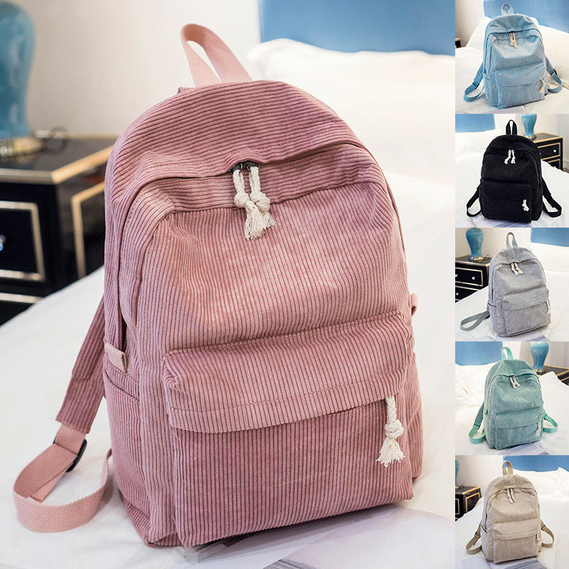 Durable Corduroy Backpack for Students - School Bag with Shoulder Straps