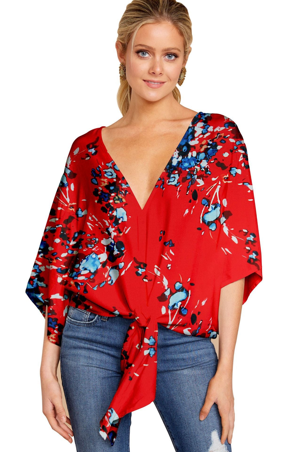 Spring And Summer V-neck Short-sleeved Printed Loose Top Women's