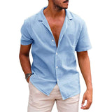 Men's Tops Casual Button Down Shirt Short Sleeve Beach Shirt Summer - Minihomy