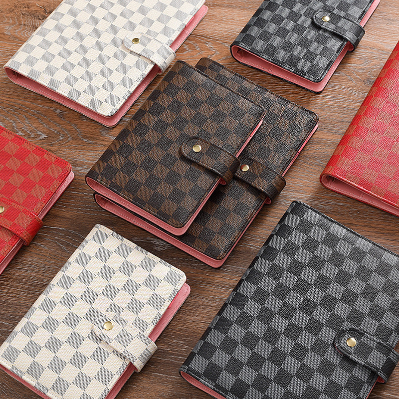 High-Grade Leather Checkered Notebook - Loose-leaf Book - Minihomy