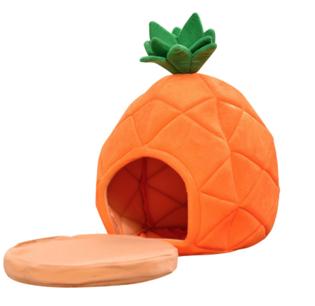 Cute Pet Bed House Winter Warm Mat Kennel Pineapple Shaped Soft Sponge - Minihomy