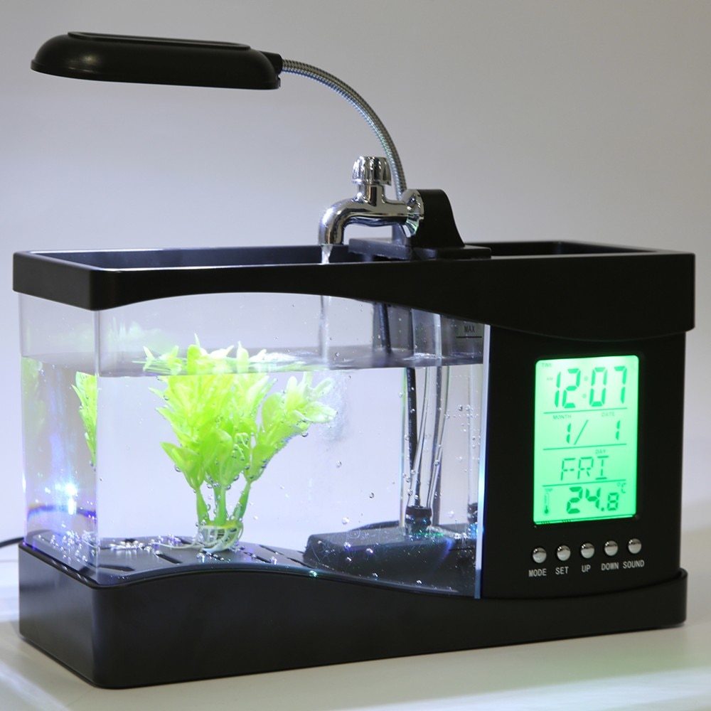 Mini Aquarium Perpetual Calendar Alarm Clock USB Flowing Lights Have Years of Gifts