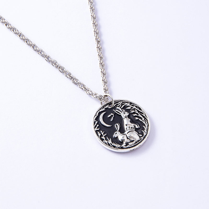 Cute Moon Rabbit Grass Antique Silver Pendant Necklace - Minihomy