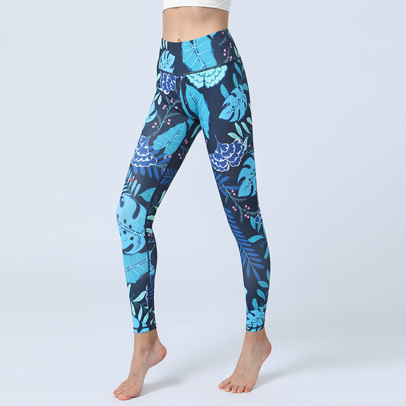 Leaves Printed Yoga Pants Women's High Waist Hip Lifting Leggings