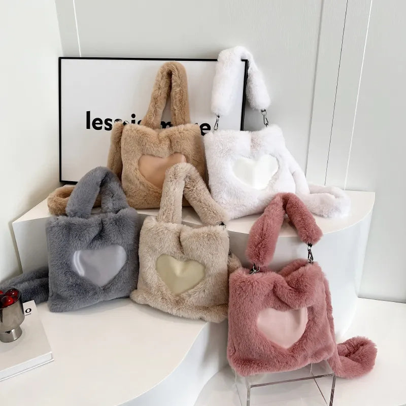 Fluffy Shoulder Bag for Women: Plush Tote Handbag, Autumn Winter Fashion