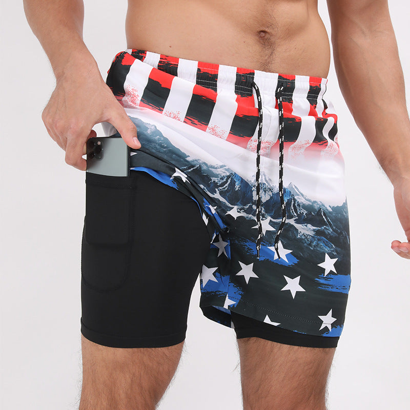 Gradient Printed Beach Shorts - Double Layer Casual Sport Shorts