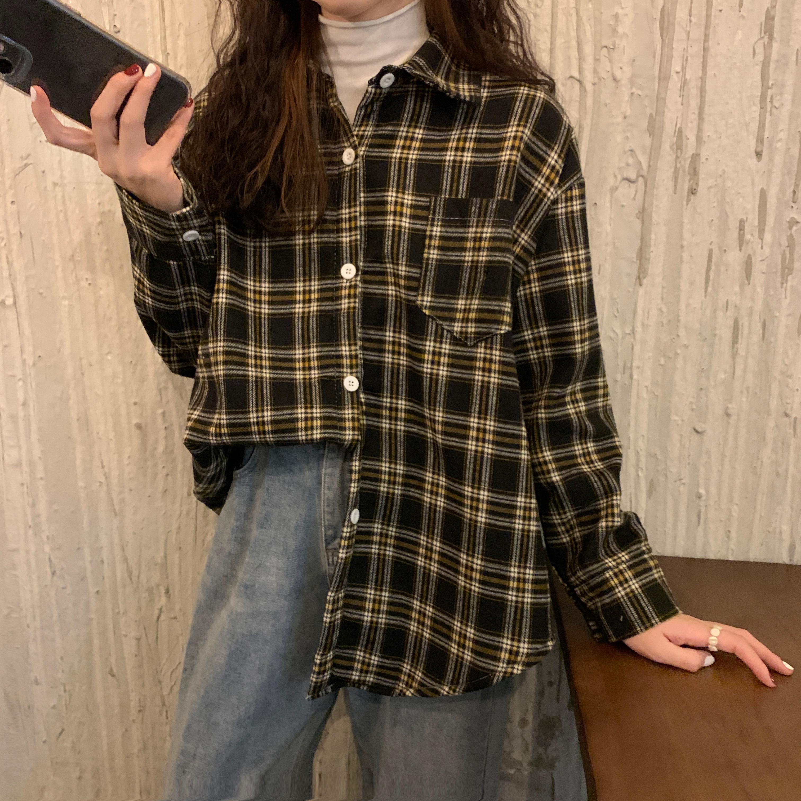 Retro plaid shirt women