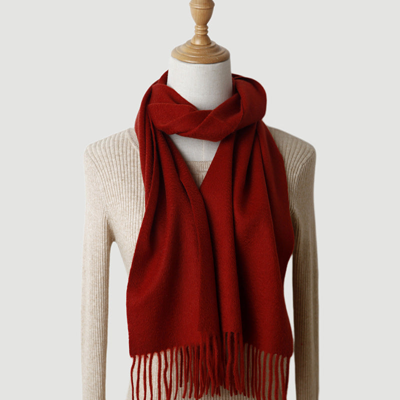 Solid Color Autumn And Winter Tassel Pure Cashmere Scarf For Women