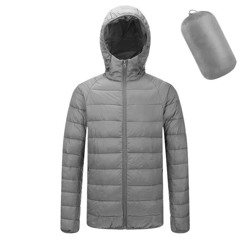 Men's Lightweight Hooded Coat Winter Warm Solid Color Zipper Jacket Fashion Portable Outerwear Top Clothing