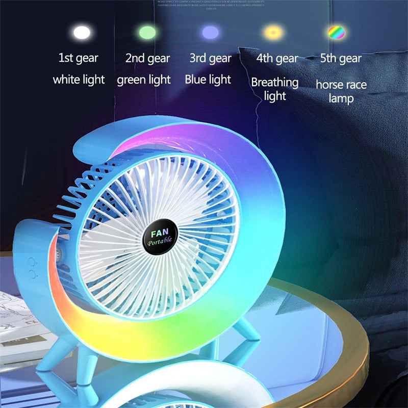 New Bright Night Light Charging Fan Desktop Silent Mini Electric Fan Portable Fan USB - Minihomy