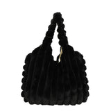 Striped Plush Winter Shoulder Bag - Large Capacity Furry Handbag