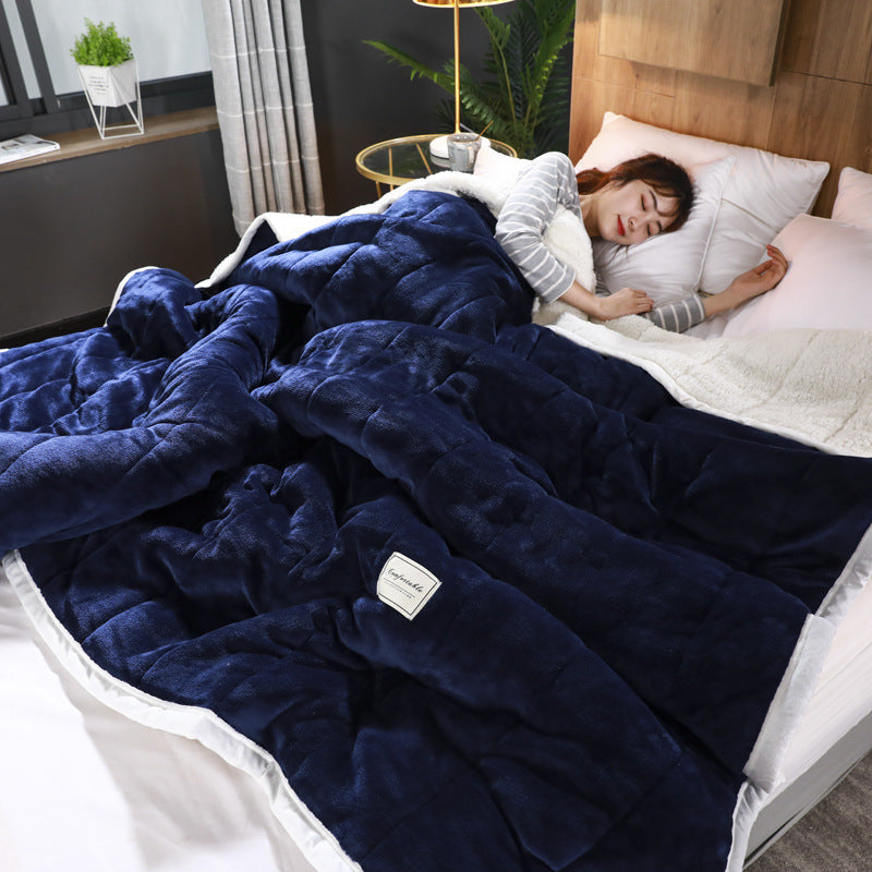 Warm Siesta Blanket Three-layer Blanket Quilt Thick Lamb Flannel Bed Linen Coral Fleece